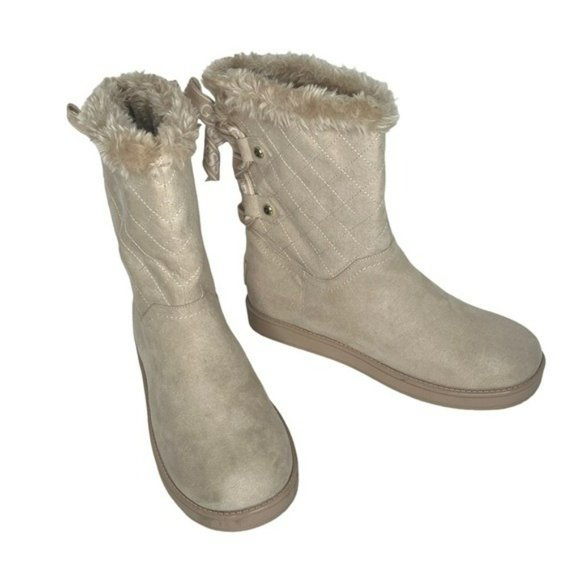 Guess Allyse Sand Logo Bow Suede Faux Fur Mid Calf Winter Boots Size 9M - Picture 16 of 16